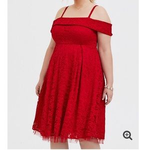 NWT Red Lace Cold Shoulder Midi Dress Size 10